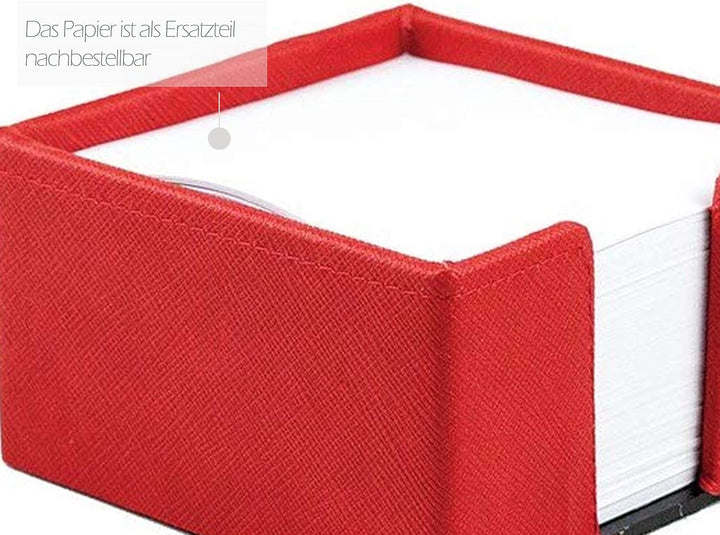 DELMON VARONE - Zettelkasten Saffiano Lederimitat rot, Zettelbox inkl. 500 Blatt Papier, Notizklotz