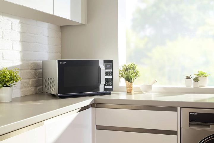 SHARP R-860S Mikrowelle mit Grill & Heissluft – 25 L, 900 W, 6 Automatikprogramme, Flat Table, LCD-D