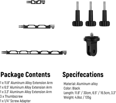 NEEWER Aluminiumlegierung Verlängerungsarm (11,8"/6,5"/3,3") Action Kamera Set mit 3 Rändelschrauben