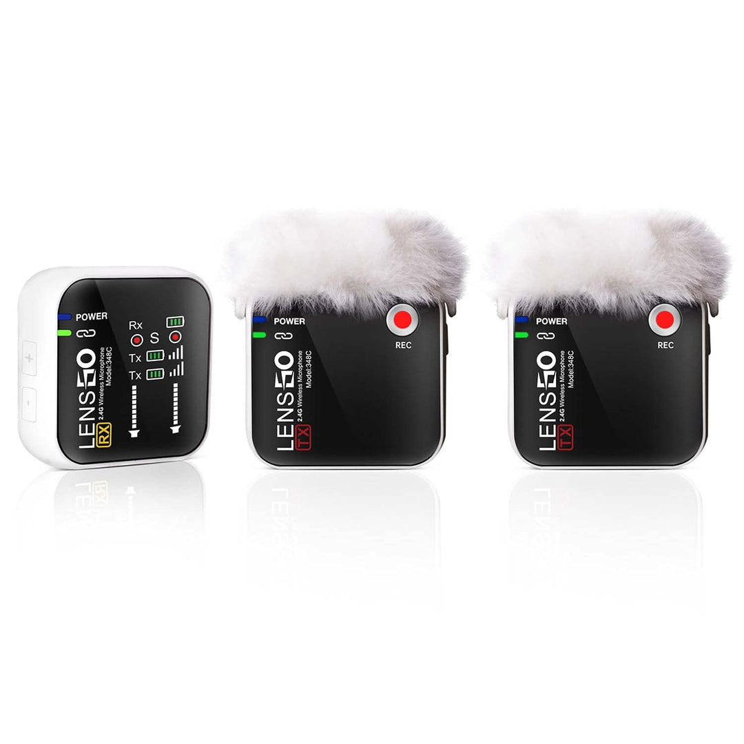 LENSGO 348C 2,4G Drahtloses Lavalier Mikrofon, 32GB TF-Kartensteckplatz kompakte Mikrofon Kabellos M