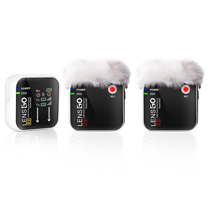 LENSGO 348C 2,4G Drahtloses Lavalier Mikrofon, 32GB TF-Kartensteckplatz kompakte Mikrofon Kabellos M