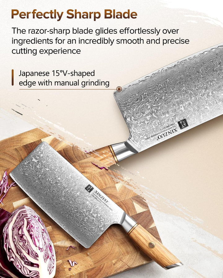 XINZUO 19cm Hackmesser, 73 Schichten Damaststahl Pulverstahlkern Hackbeil Chinesisches Kochmesser Mu