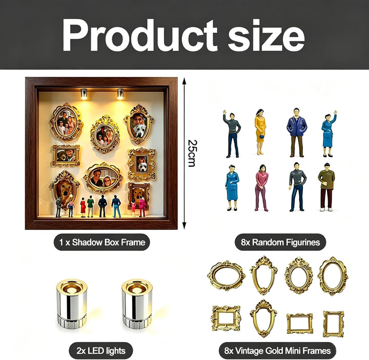 DIY Mini Museum Silhouette Box, Foto Erinnerungsanzeige Set mit 8 Mini Bilderrahmen Gold &amp; 8 Zufälli