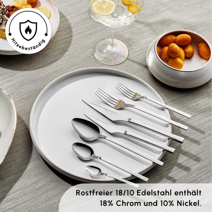 Karaca Sedir Elegance Besteck Set 12 Personen Spülmaschinenfest Essbesteck, 84 teilig Silver Besteck