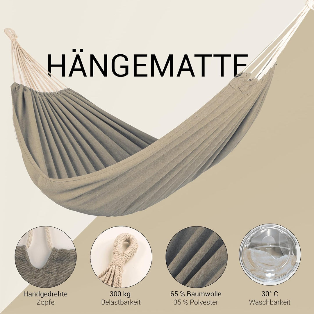 Kronenburg Mehrpersonenhängematte 210 x 150 cm, Belastbarkeit bis 300 kg – Indoor &amp; Outdoor Hängemat