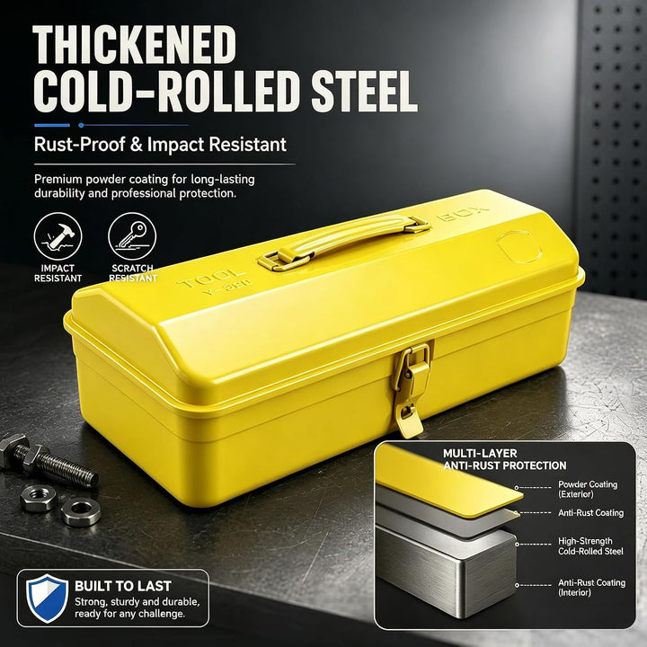 Werkzeugkoffer Klein Leer, Werkzeugkiste Metall 37×16×12cm Robust Langlebig Werkzeugkasten Mit Trage