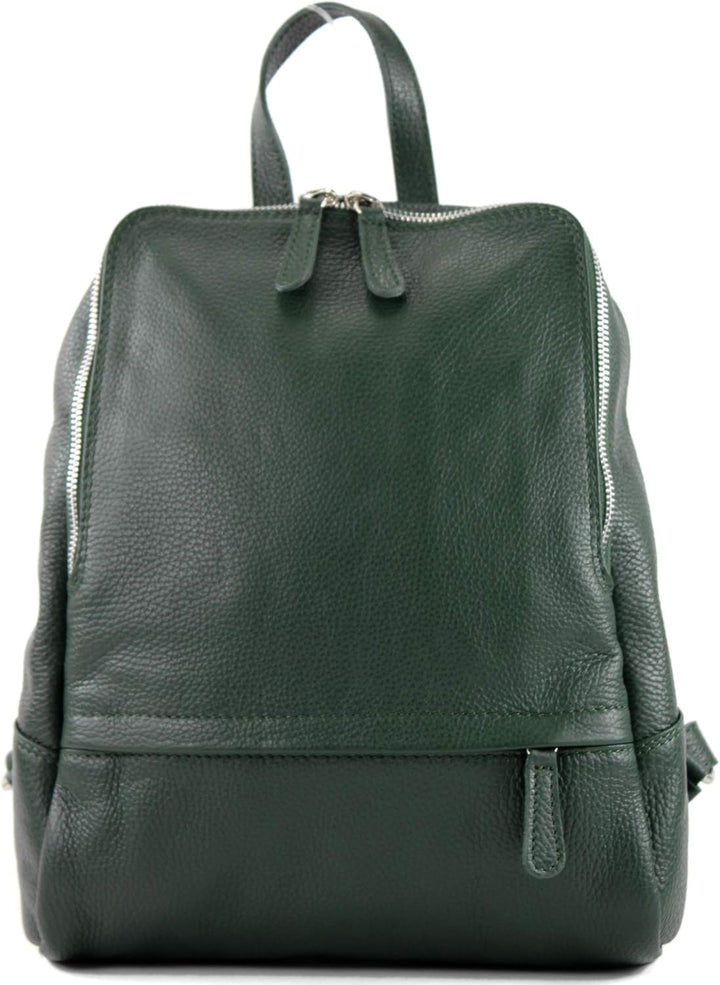 modamoda de - T138 - ital Damen Rucksacktasche aus Leder Flaschengrün, Flaschengrün