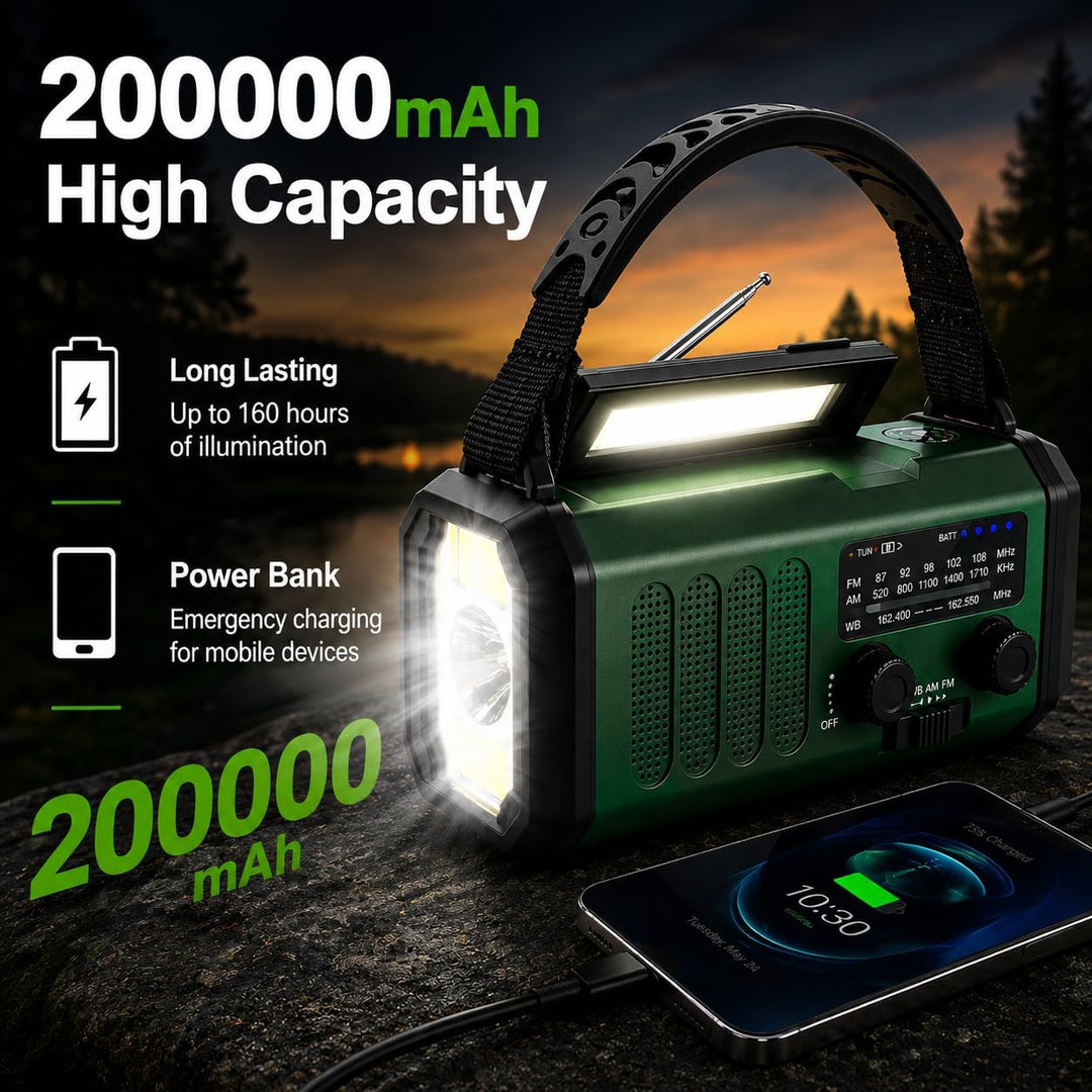 20000 mAh tragbares Notfall-Radio, SOS-Alarm, FM/AM-Radio mit Leselampe, Kompass, Kurbelgenerator un