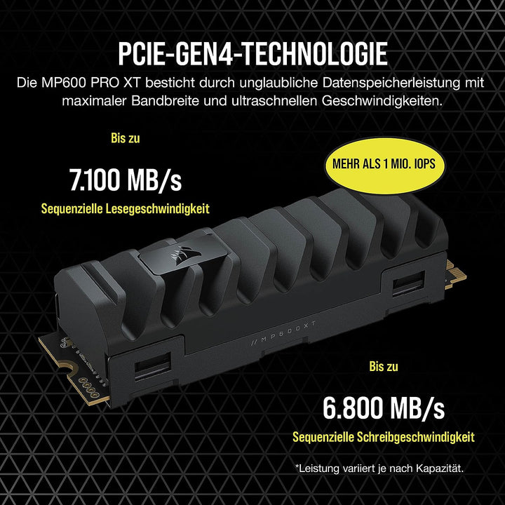 Corsair MP600 PRO XT 2 TB Gen4 PCIe x4 NVMe M.2 SSD (Sequenziellen Lesegeschwindigkeitenvon bis zu 7