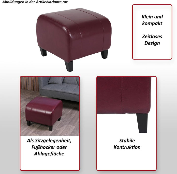 Mendler Hocker Sitzwürfel Sitzhocker Emmen, Leder + Kunstleder, 37x45x47 cm - braun