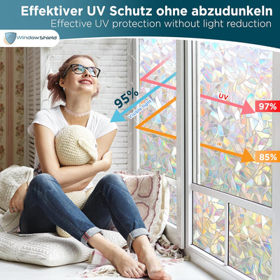 WindowShield® Fensterfolie Blickdicht mit Regenbogenmuster | Video-Anleitung | Sichtschutz Fenster |