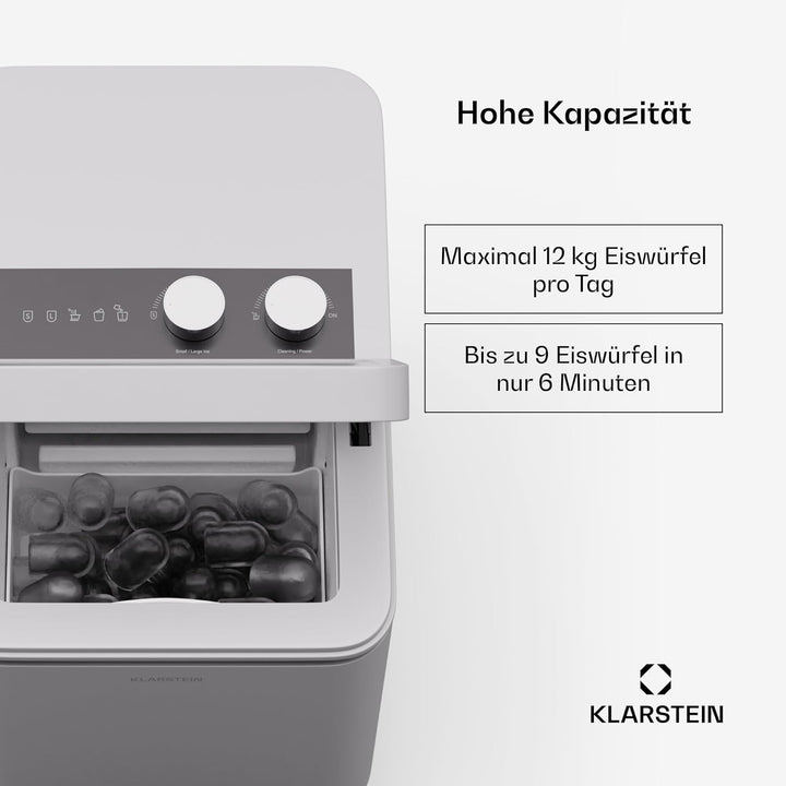 Klarstein IceCraft Eiswürfelmaschine – 12 kg/24 h, Eiswürfel in 6 Minuten, 2 Grössen, Automatische R