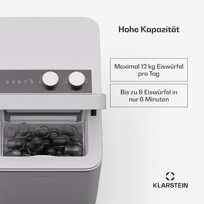 Klarstein IceCraft Eiswürfelmaschine – 12 kg/24 h, Eiswürfel in 6 Minuten, 2 Grössen, Automatische R