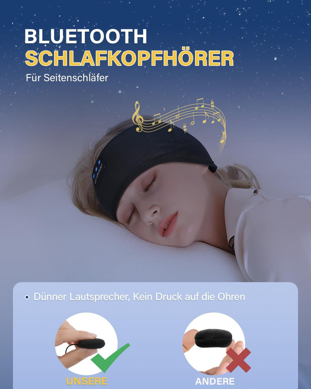 LC-dolida Schlafkopfhörer Bluetooth 5.4, Schlaf Stirnband Kopfhörer Headband Schlafmaske, Sportskopf