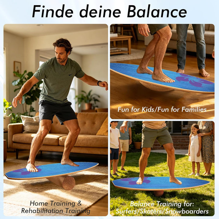 Balance Board Erwachsene, Surfing balance board aus Echtholz, Balance Trainer mit Rutschfester Gleic