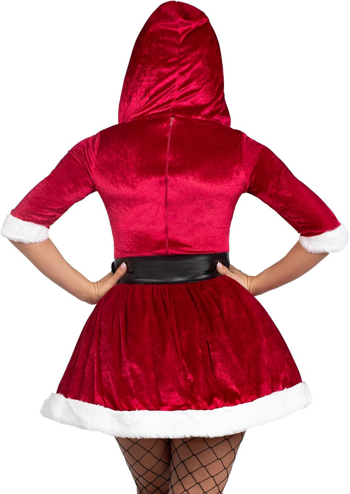 Leg Avenue 85356 - Kostüm, Mrs Claus Hooded Dress, Grösse Medium/Large, rot/weiss, Damen Weihnachten