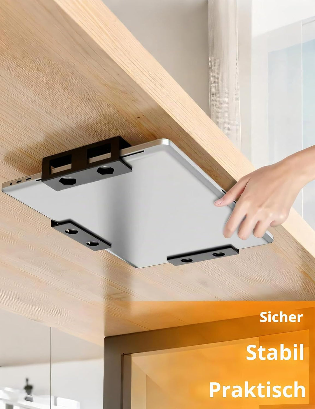 Laptop Halterung Unter Schreibtisch für Geräte < 3 cm Dicke, Untertisch Metall mit Kratzfesten Schut