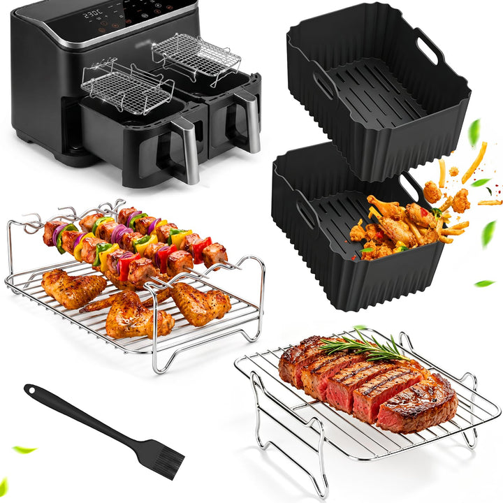 Edelstahl Grillrost Set Airfryer für COSORI 8,5L 2 Kammern, 5 Stück | Heissluftfritteuse Zubehör, Gi