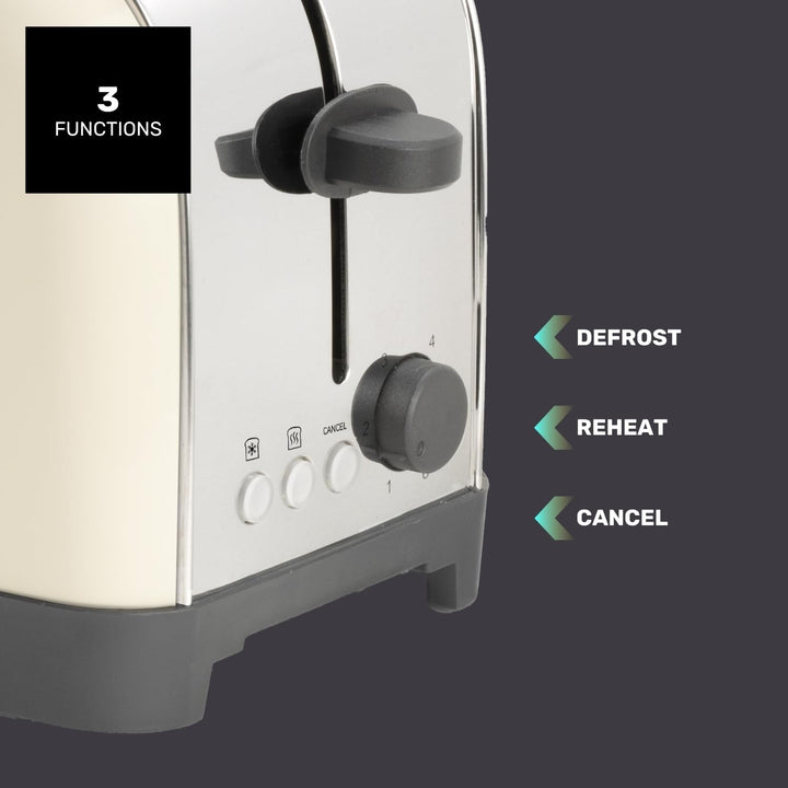 Taurus – Toaster Vintage Creme, 1500W, 2 extra lange Schlitze, 7 Bräunungsstufen, 3 Funktionen, Edel