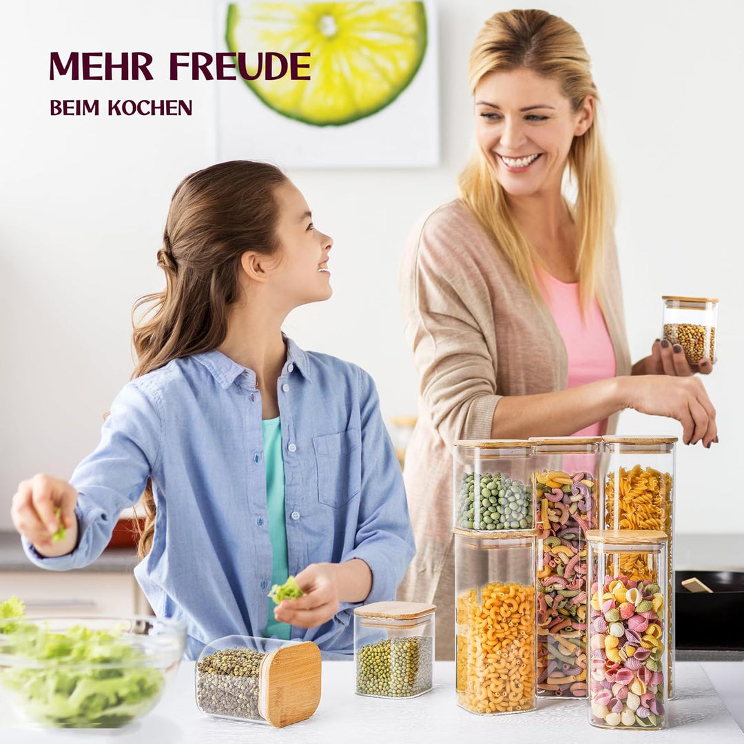 Premium Vorratsgläser eckig [400 & 920 ml] Extra Robust | Vorratsdosen Glas mit Deckel | Vorratsbehä