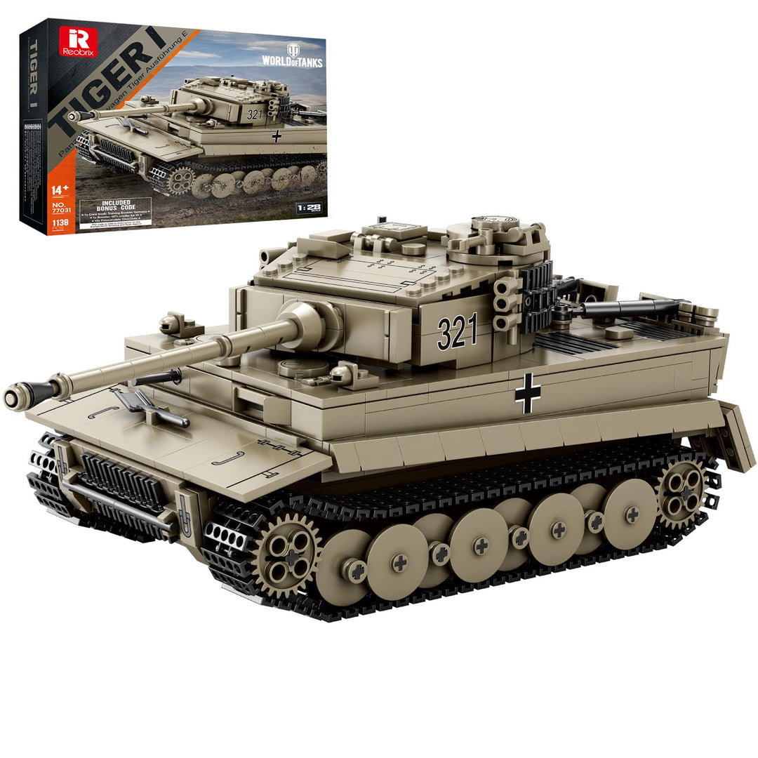 Reobrix Tiger I Tank Bausteine Set für Erwachsene, Modellbausatz Deutscher Militärpanzer aus dem Zwe