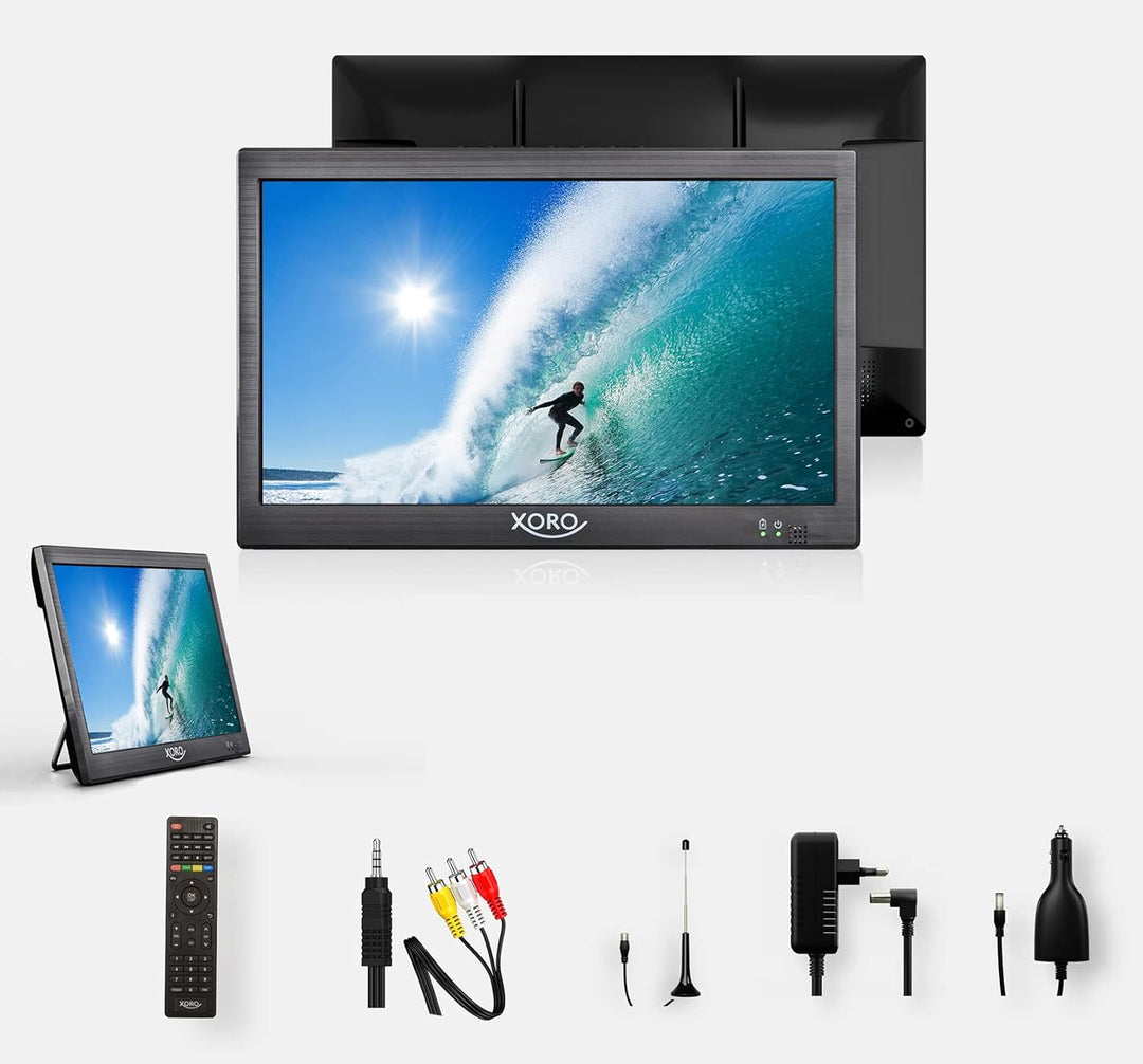 Xoro PTL 1015 V2-10.1 Zoll Tragbarer Fernseher mit DVB-T2 H.265/HEVC Tuner, 3500 mAh Akku, USB 2.0 M