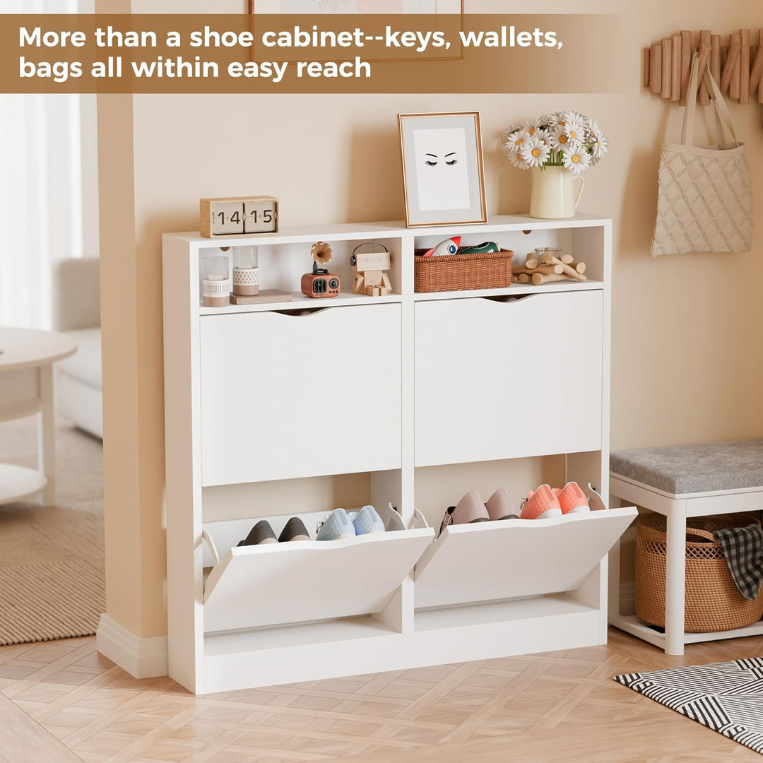 ELUCHANG Schuhschrank schmal mit 4 Klappen Platzsparender, Schuhkipper Schuhkommode, Geschlossen Sch