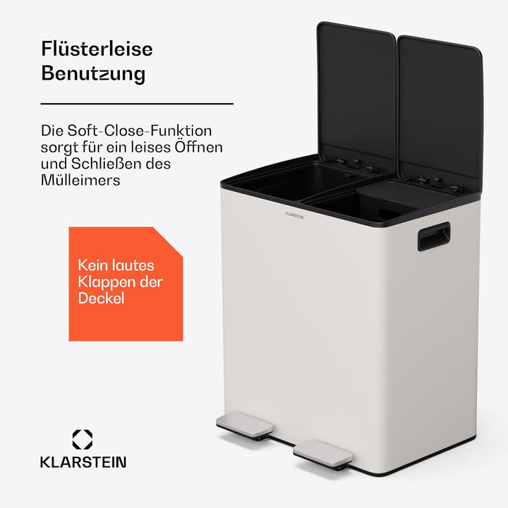 Klarstein EcoVista Mülleimer - 40L Abfalleimer mit 2 Fächern & 3L Komposteimer, Soft-Close, Edelstah