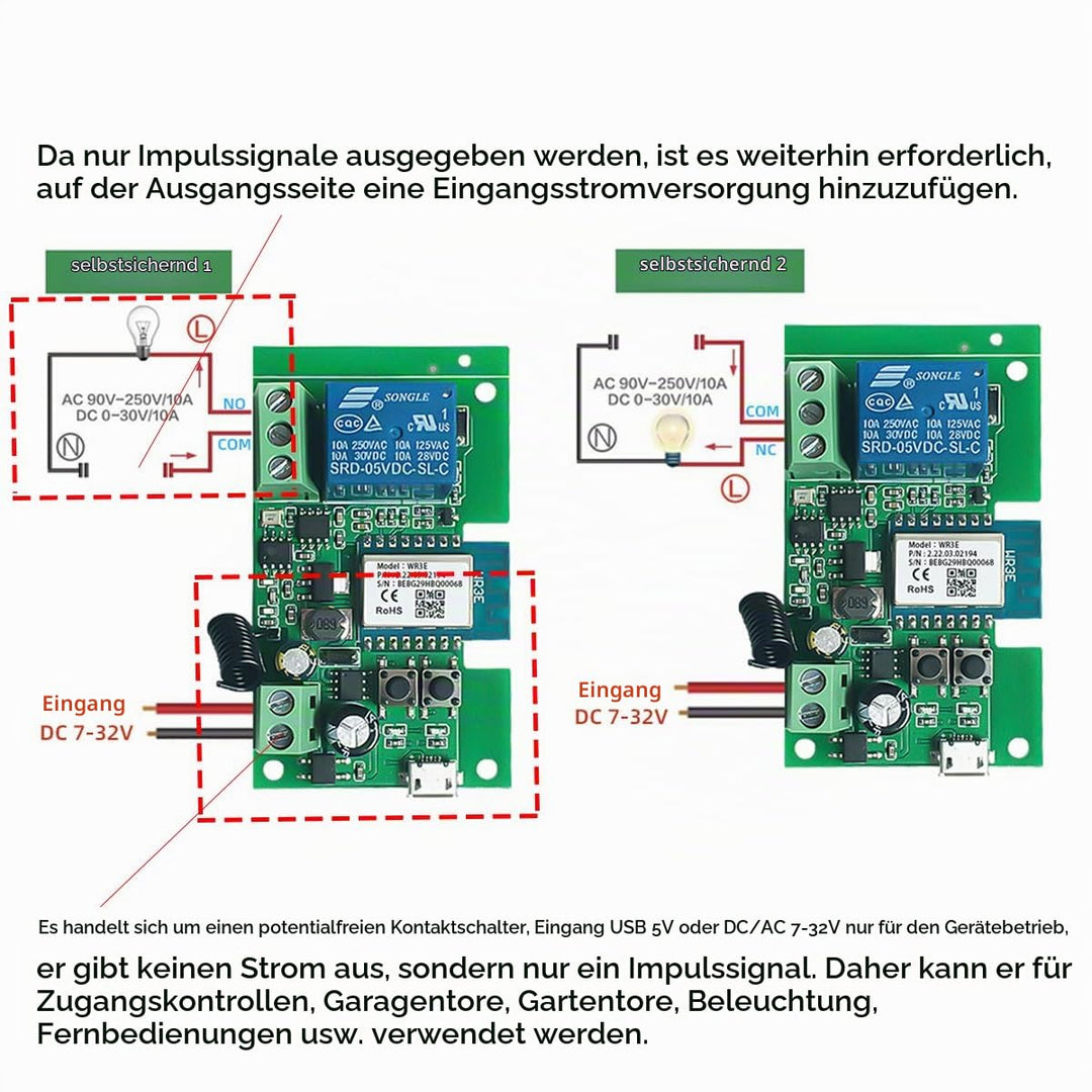 1 Kanal Wireless smart Schalter, Motorsteuerung, Trockenkontakt-Relaisschalter, RF433 MHz, Tuya USB