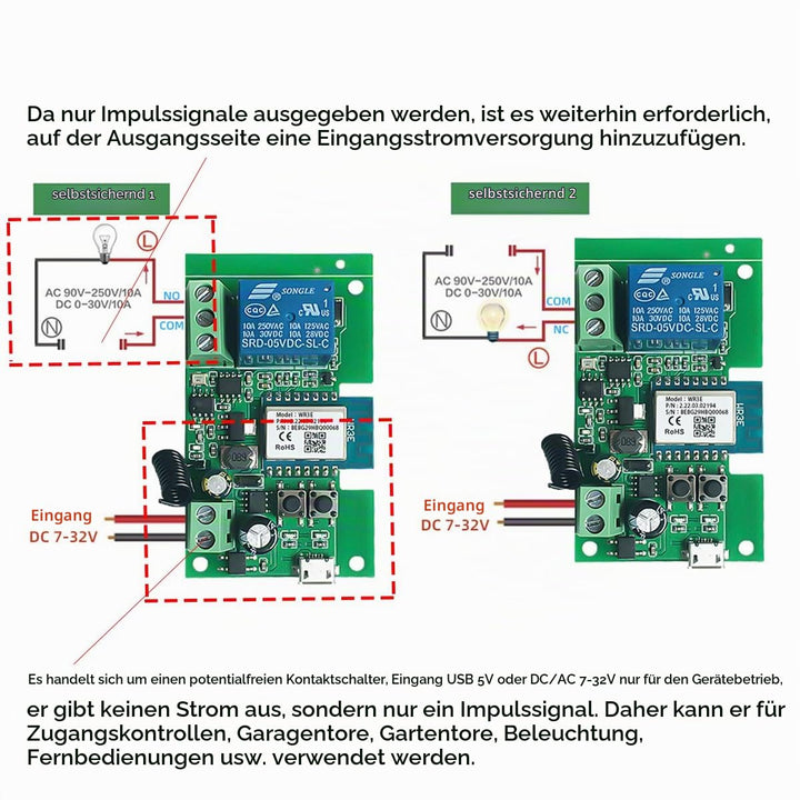 1 Kanal Wireless smart Schalter, Motorsteuerung, Trockenkontakt-Relaisschalter, RF433 MHz, Tuya USB