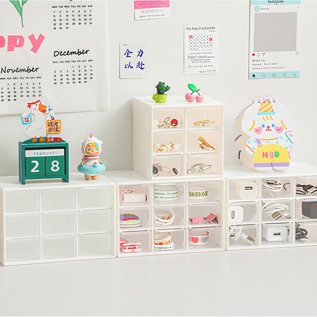 2 Stück Bastelbox Aufbewahrung mit 9 Schubladen, Mini Desktop Schublade Organizer, Stapelbar Desktop
