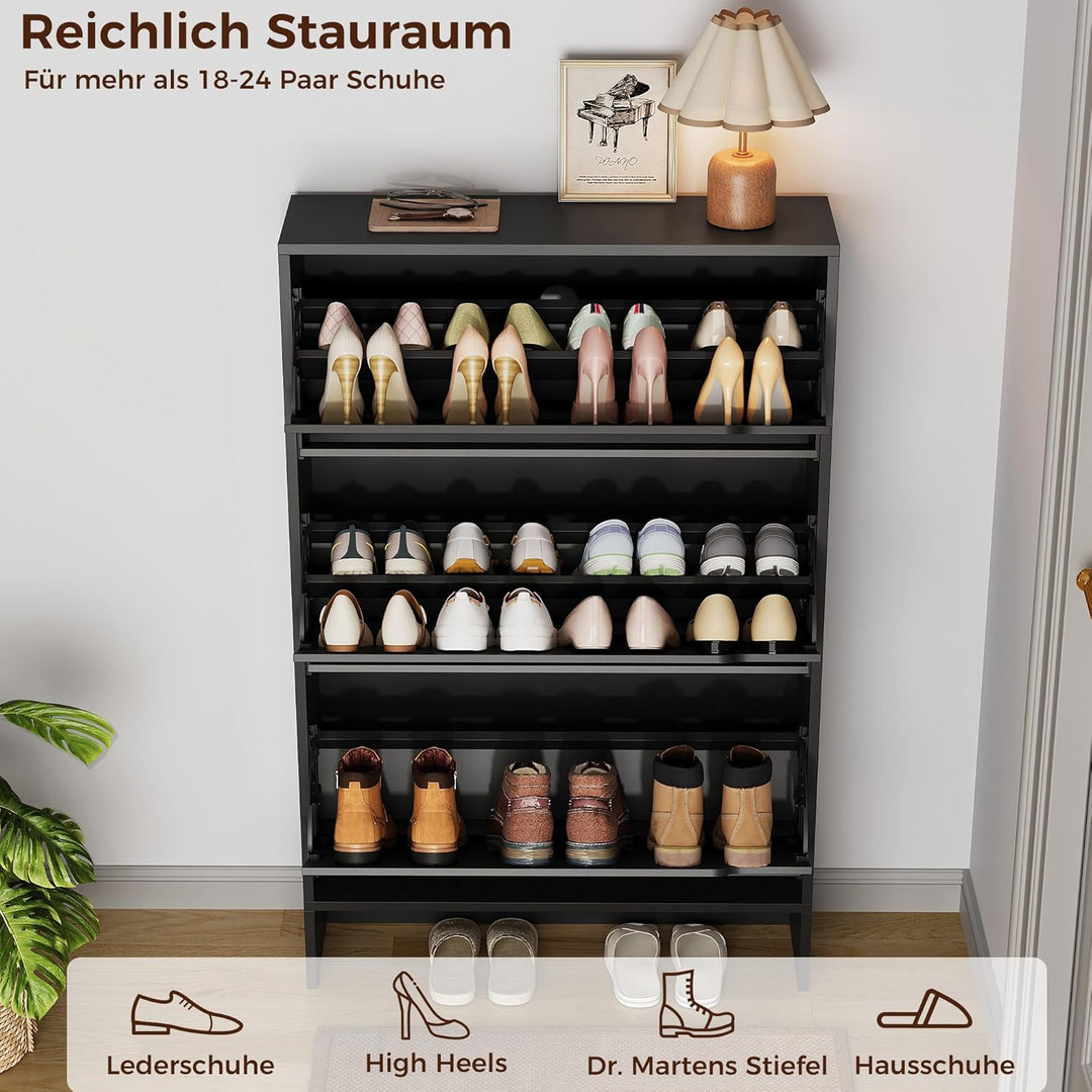 IRONCK Schuhschrank mit 3 Klappen, Schuhkipper Schmal, Schuhregal Flur freistehend, Schuhkommode mit