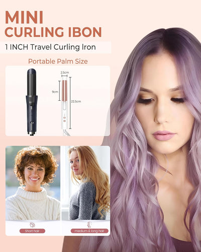 Lockenstab Kurze Haare, Mini Lockenstab 25mm, Reise Lockenstab mit Aufbewahrungstasche, mini lockens