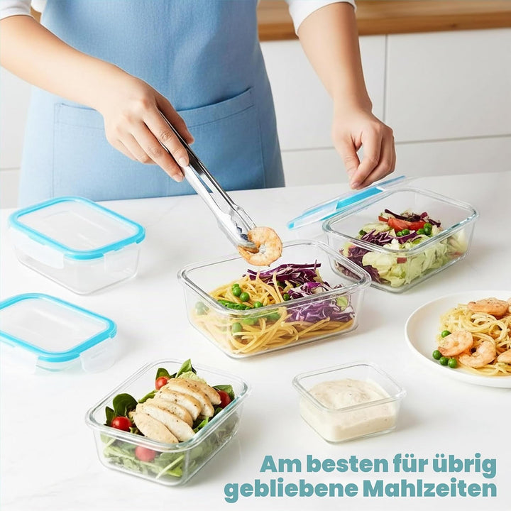 KICHLY Glas-Frischhaltedosen - 24 Teile (12 Behälter mit 12 verschliessbaren Deckeln) - Spülmaschine