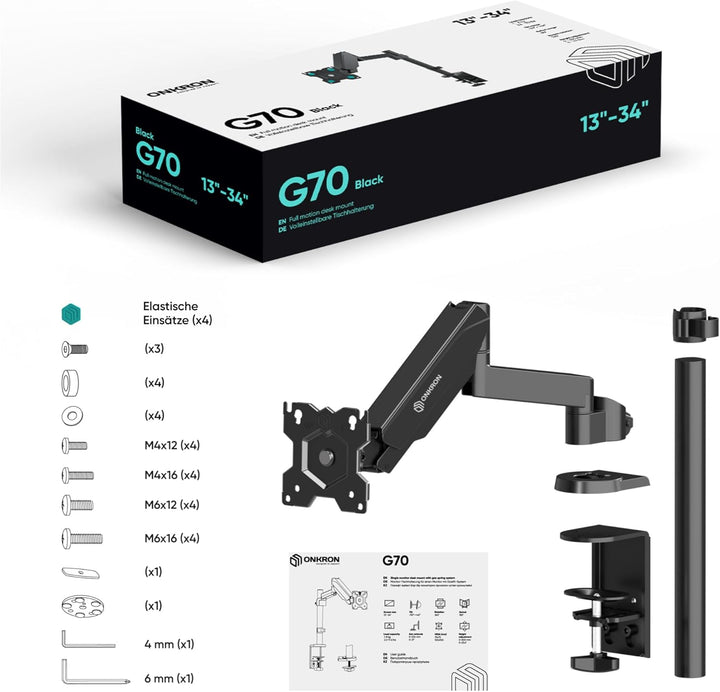ONKRON G70 Monitor Halterung drehbar, schwenkbar, neigbar für 13-34 Zoll Bildschirme, Displays, VESA