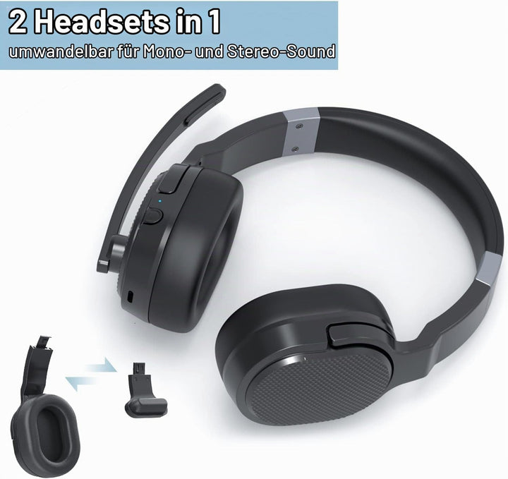 ANSTEN Headset mit mikrofon Bluetooth mit ANC &amp; 40h Akkulaufzeit – Ultra-Komfortables Bluetooth Head