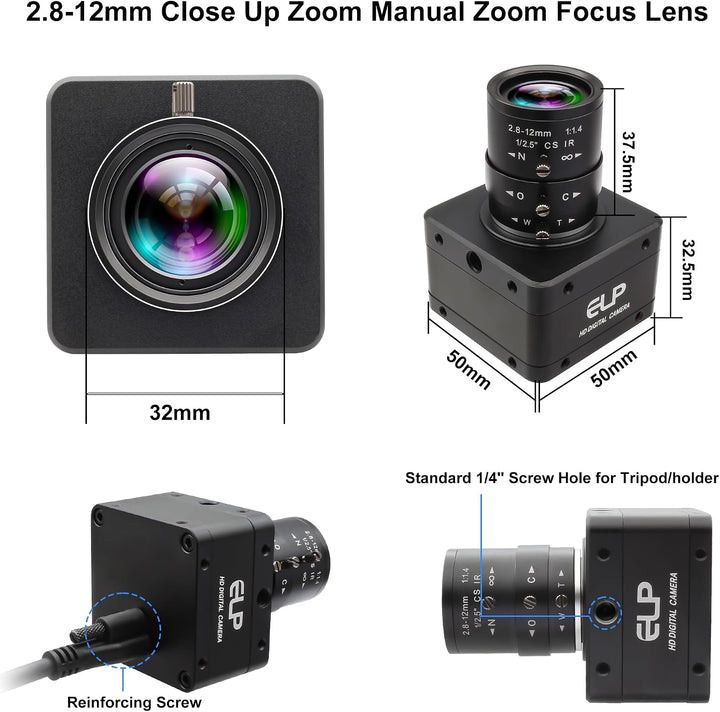 ELP 60fps USB 3.0 Kamera, High-Speed-Global-Shutter, 5-MP-Webcam, 4X 2,8–12 mm manuelles Varioobjekt