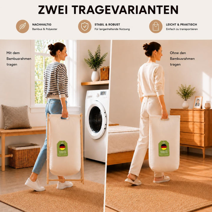 Zedelmaier 2er Faltbare Bambus-Wäschekörbe mit 66 Liter pro Stück Weiss 2er Bambus-Wäschekörbe, Weis