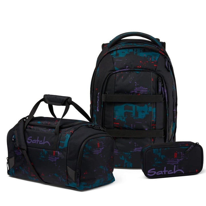 Satch Pack Schulrucksack Set 3tlg. inkl. Schlamperbox u. Sporttasche (Night Vision), Night Vision