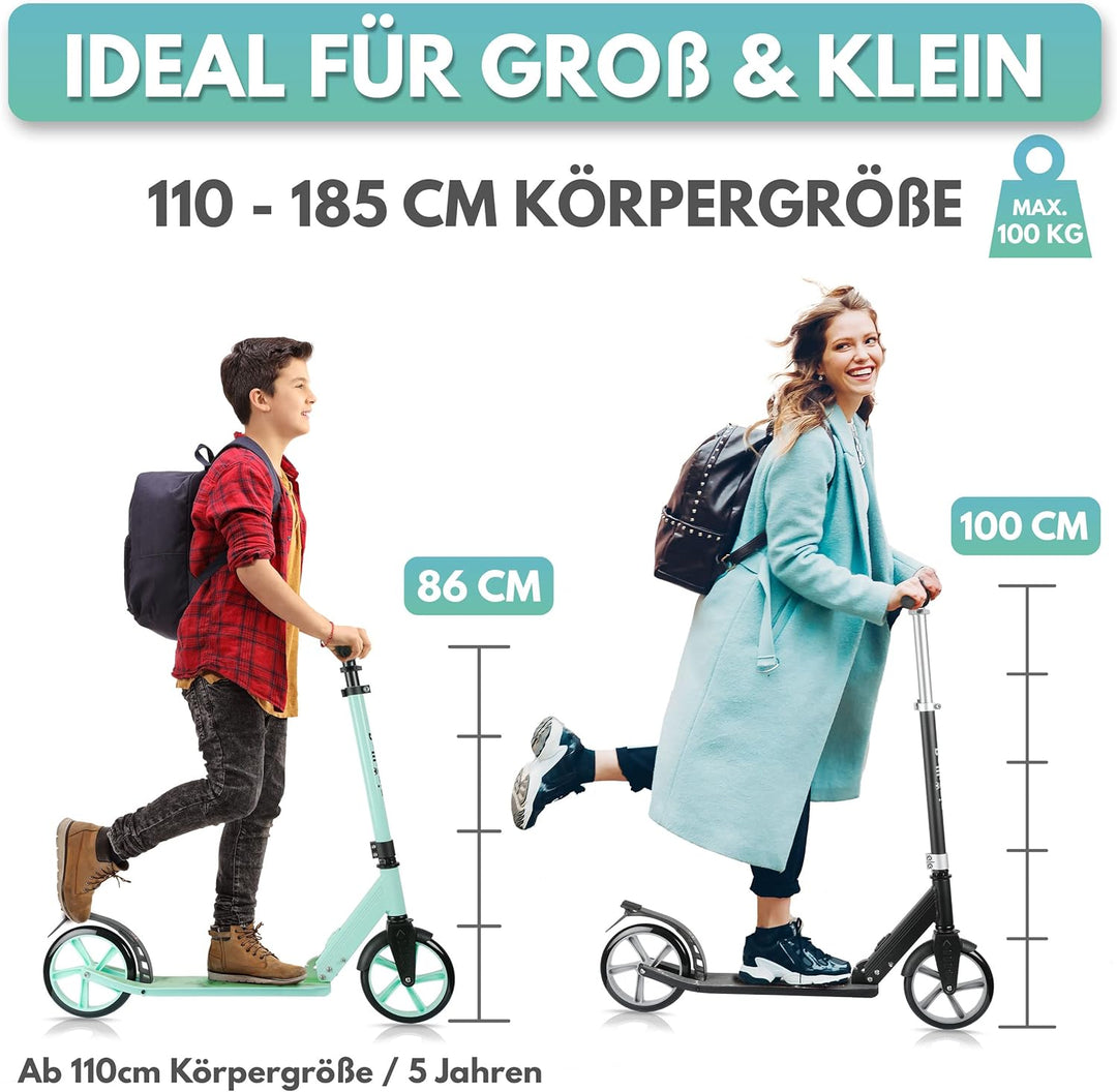 Rollkönig ® Scooter für Kinder ab 5 Jahren I Der Faltbare City-Scooter mit grossen Rädern I Tret-Rol