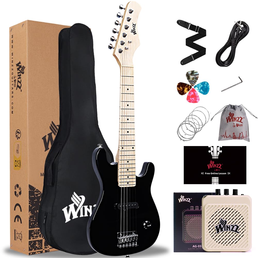 Winzz 30 Zoll Mini E-Gitarre Kinder Ahorn Griffbrett Elektrische Gitarre Anfänger Set für Kinder mit