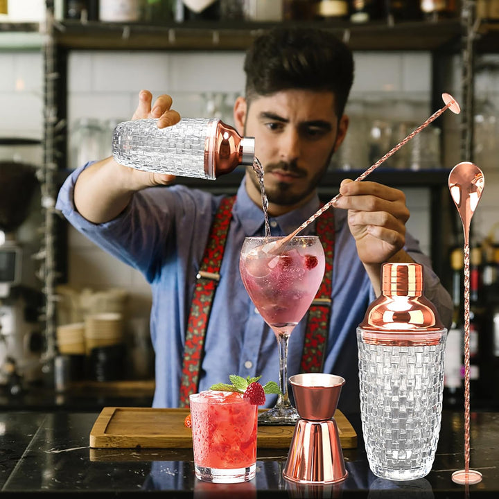LUPATDY Glas Cocktailshaker,400ml Cocktail Shaker Set,Cocktail Shaker Glas Mixer mit Edelstahl Messb