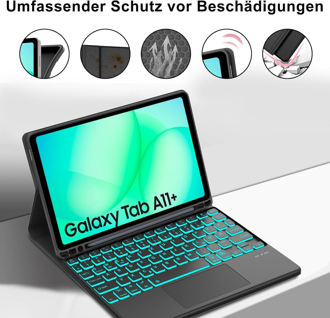 Tastatur mit Touchpad für Samsung Galaxy Tab A11 Plus/A9 Plus 11 Zoll 2025&2023, Hülle mit QWERTZ De