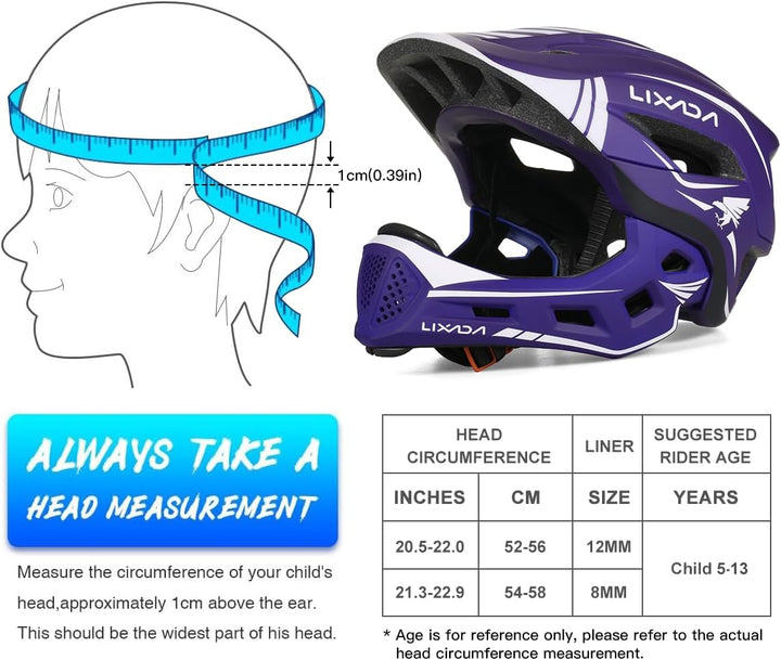 Lixada Fahrradhelm Kinder Helm Fullface Abnehmbar Unisex 52-58cm Children's Helmet 2-In-1 Integrated