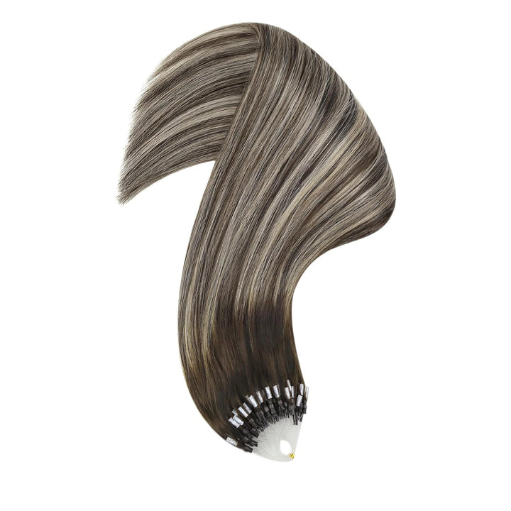 YoungSee Extensions Echthaar Microring Ombre 60cm,Micro Ring Hair Extensions Braun Ombre Aschblond,M