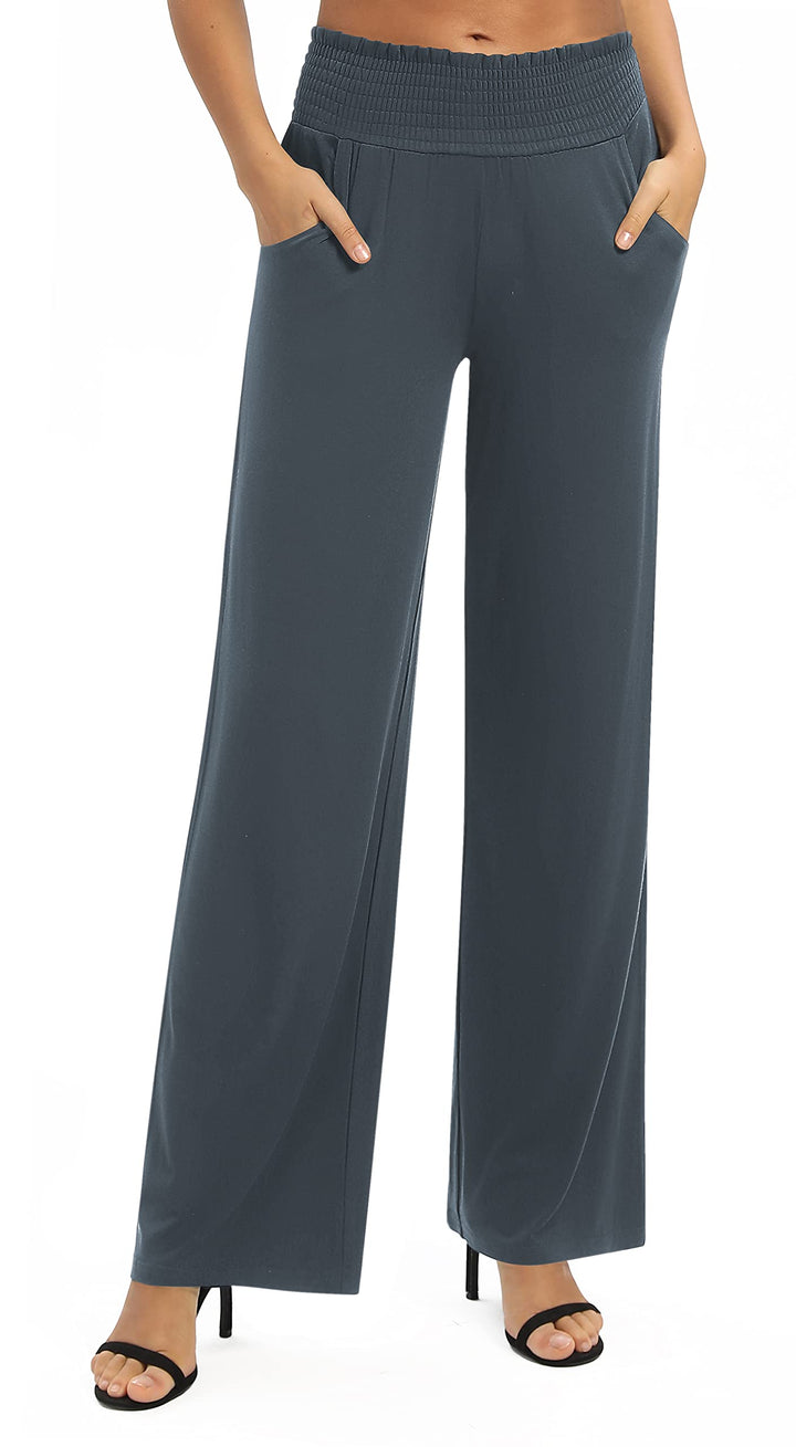 EXCHIC Damen Leichtgewicht Elastisch Hohe Taille Hose Casual Weite Bein Dehnbar Lounge Hosen mit Tas