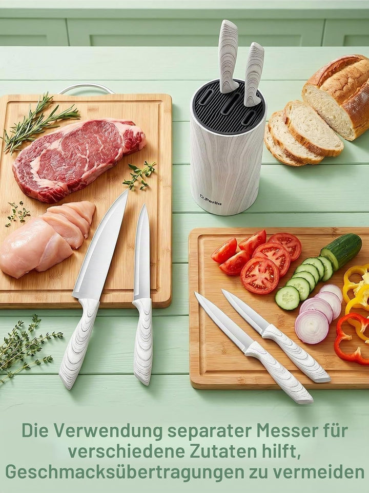 D.Perlla 6-TLG Messerblock mit Messerset, Ultrascharfes Edelstahl-Messerset mit Abnehmbarem Messerha