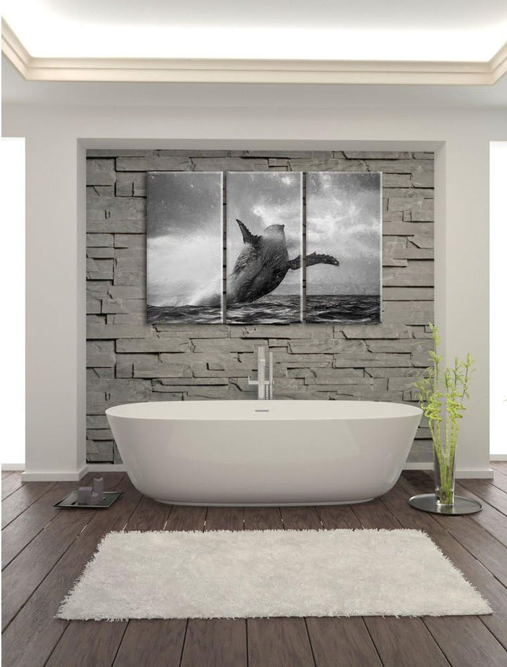 Pixxprint Buckelwale Kanada Kohle Effekt 3-Teiler Leinwandbild 120x80 Bild auf Leinwand