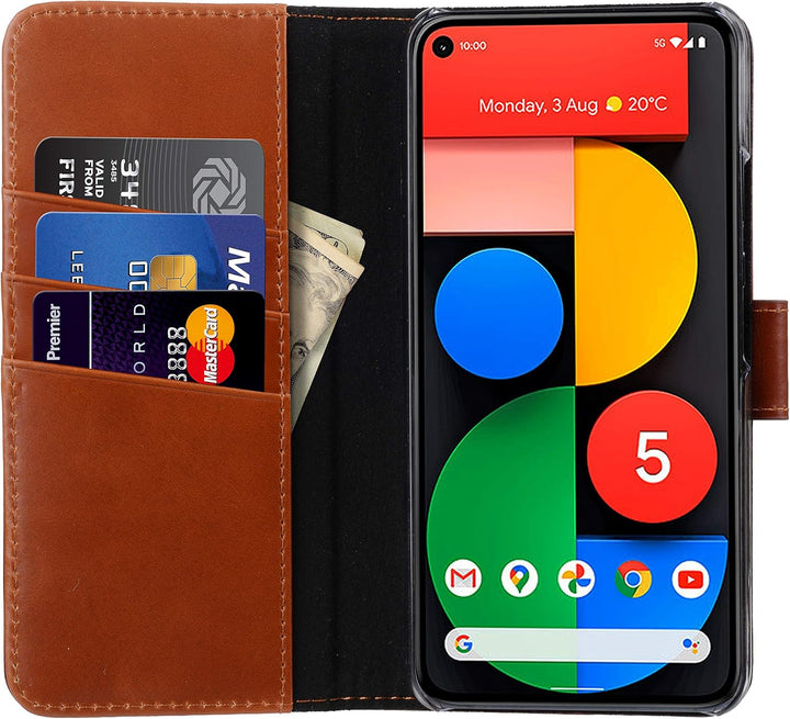 STILGUT Talis kompatibel mit Google Pixel 5 Hülle mit Kartenfach aus Leder, Flip Cover, Wallet Case,