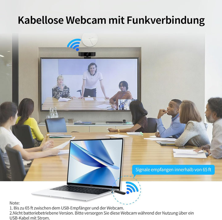 1080P Wireless Webcam für PC, Webcam mit geräuschreduzierendem Mikrofon, 92°FOV, 360° Drehung, Plug